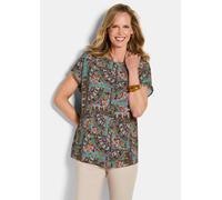 Kurzarmbluse GOLDNER "Viskoseshirt mit Muster-Mix", Damen, Gr. 40, bunt (bunt, gemustert), Obermaterial: 100% Viskose CV., U-Boot-Ausschnitt, Blusen, figurschmeichelender Schnitt (59355444-40) bunt, g