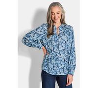 Schlupfbluse GOLDNER "Kurzgröße Moderne Rüschenbluse mit Stehkragen", Damen, Gr. 24, blau (blau, gemustert), Obermaterial: 100% Viskose CV., Blusen Schlupfbluse, Rüschen (49637129-24) blau, gemustert