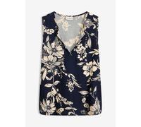 Blusentop BONPRIX, Damen, Gr. 38, dunkelblau, kieselbeige floral, Web, Obermaterial: 100% Viskose, bedruckt, geblümt, festlich, figurumspielend hüftlang, Rundhals, Blusen Blusentop, figurumspielend, A