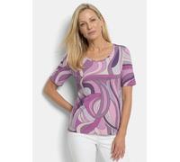 Kurzarmshirt GOLDNER "Kurzgröße Viskoseshirt mit kunstvollem All-over-Print", Damen, Gr. 21, lila (flieder, gemustert), Obermaterial: 95% Viskose CV. 5% Elasthan EL., Modisch, Gerade, Shirts, stretchb