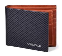 VISOUL Herren-Geldbörse aus Kohlefaser-Leder, Bifold-Brieftaschen mit RFID-Blockierung, Echtleder mit 1 ID-Fenster, 2 Geldscheinfächern und 14 Kartenfächern, Kohle + Rotbraun, Klassisch