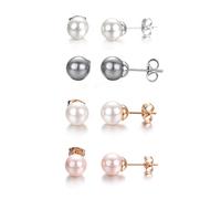 Vissen 4 Paar Bunt Perlen Ohrringe Stecker Set Damen Pink Schwarz Weiß Perle Ohrstecker MäDchen Edelstahl Modeschmuck