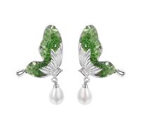 Vissen GrüN Schmetterlingsflügel Ohrringe Weiss Perlen Zirkonia Anhänger Silber Ohrstecker mit Perle Zierliche Nickelfreie Ohrringe Modeschmuck