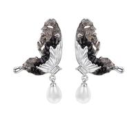 Vissen ohrclips schmetterling Damen Clip Ohrringe Hängend Silver Ohrringe Mit Anhänger Weiß Perlen Zirkonia Hypoallergene Modeschmuck