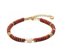 vissen Rotes Naturstein Armband Damen Vergoldet Edelstahl Süßwasser-Zuchtperlen-Armband Schmuck Geschenk für Damen