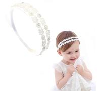 Visxcnu 1Stück Weiß Baby Haarband Floral Elastische Stirnband Perle Strass Baby Mädchen Stirnbänder Weiche Neugeborene Kleinkind Haarschmuck