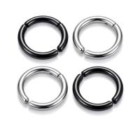 Visxcnu 4 Stück Fake Piercing Set Ohrklemmen Edelstahl Ohrmanschette Silber & Schwarz Innen 12mm Creolen ohne Ohrloch Clip on Ohrringe Unisex Helix Nasenring Fake Septum Schmuck