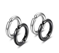 Visxcnu 4 Stück Fake Piercing Set Ohrklemmen Edelstahl Ohrmanschette Silber & Schwarz Innen 16mm Große Creolen ohne Ohrloch für Hip-Hop Bühne Festival Clubbing Unisex Schmuck