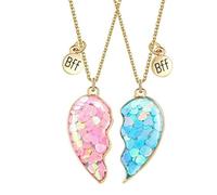 Visxcnu Freundschaftskette, Freundschafts-Anhänger-Halsketten-Set Best Friends-Kette, BFF-Halskette, Herz Lila für 2 Mädchen, Geburtstagsgeschenk für beste Freunde（Blau+Hellrosa）
