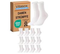 Vitasox Damensocken, weiß 12 Paar, 39-42, aus Baumwolle ohne Gummi und ohne Naht, hochwertige einfarbige Damen Socken, atmungsaktive Qualität mit weichem Bund für Frauen, 13310