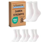 Vitasox Damensocken, weiß 3 Paar, 35-38, aus Baumwolle ohne Gummi und ohne Naht, hochwertige einfarbige Damen Socken, atmungsaktive Qualität mit weichem Bund für Frauen, 13310