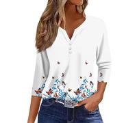 Viunychn Blusenshirt V Ausschnitt Elegant Tshirt Oversize Kurzarm T-Shirt Sommer Basic T Shirt Weiche Boho Mit Aufdruck Longshirt Lässig Sportshirt Große Größen Tailliert T Shirts Vintage Oberteil