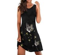 Viunychn Boho Strandkleid,Sommerkleid Damen Leicht Und Luftig Kleider Knielang Elegant Kleider Sommer Kurz A Linie Blumenkleid Sommerkleider Boho Ärmellos Blumen Kleid Festliche Freizeitkleider