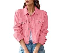 Viunychn Damen Jeansjacke Vintage Jeans Jacke Kurze Übergangsjacke Sweatshirt mit Knopf Y2K Aesthetic Top Frühling Sommer Herbst