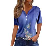 Viunychn Damen Tshirt Oversize Rundhals T-Shirt Basic Tops Sommer Kurzarm Mit Aufdruck Oberteil 3/4 Arm Shirt Vintage Longshirt Sport T Shirts Lässig Blusenshirt Große Größen Sportshirt Damenblusen