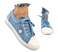 Viunychn Dirndl Schuhe Damen bequem Trachten grau schwarz, Stoffschuhe Damen Sommer Leicht Trachtenschuhe - Atmungsaktive Hochzeitsschuhe Spitzen Oktoberfest Walkingschuhe Blau 39