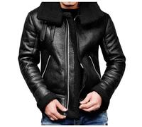 Viunychn Herbst Jacke Herren,Lange Lederjacken Outwear Pu-Ledermäntel Herbst-Revers Winter Dickes Bomberjacke Fleece Lässige Vintage Herren Outwear