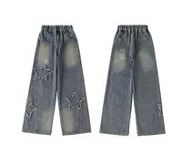 Viunychn Hosen Mädchen Straight Baggy Y2k Hose Denim Kinder Teenager Weite Jeans Mädchen Mit Gummibund Lang Loose Sommerhose Stretch Wide Leg Hosen Low Waist Slim Skinny Sport Freizeithose