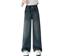 Viunychn Hosen Mädchen Straight Baggy Y2k Weite Jeans Mädchen Mit Gummibund Denim Kinder Teenager Hose Loose Stretch Hosen Lang Wide Leg Freizeithose Slim Sport Low Waist Sommer Sommerhose