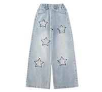 Viunychn Jeans Mädchen Straight Baggy Y2k Hose Denim Teenager Kinder Weite Jeans Mädchen Mit Gummibund Loose Stretch Freizeithose Lang Wide Leg Sommerhose Sport Slim Low Waist 2026 Hosen