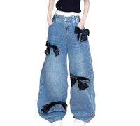 Viunychn Jeans Teenager Mädchen Straight Baggy Denim Hose Y2k Kinder Teenager Weite Jeans Mädchen Mit Gummibund Loose Lang Freizeithose Wide Leg Stretch Hosen Slim Low Waist Sport 2026 Sommerhose