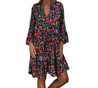 Viunychn Kleid Damen,Sommerkleid Damen Knielang Festliche Elegant Boho Kleider Leicht und Luftige ltalienische Strandkleider Sommer Kurz Midi Blumenkleid Blusenkleid Tunikakleid Freizeitkleider