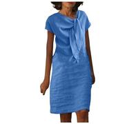 Viunychn Kleider Damen,Musselin Kleid Damen Sommer Kleider aus Leinen Leicht und Luftige Leinenkleid Elegant Midi Knielang Sommerkleid Boho Große Größen Leinenkleider Italienische Strandkleid