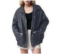 Viunychn Lederjacke Damen Schwarz Lang Braun Oversize Bomber Bomberjacke Leder Bikerjacke Lederjacken Motorrad Kunstlederjacke Braune Motorrad Jacke Streetwear Leather Jacket Woman