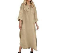 Viunychn Leinenkleider Damen Sommer,Sommerkleid Damen Elegant Lang Musselin Kleid Boho Große Größen Sommer Kleider Strandkleid Musselin Kleid Festliche Casual Midi Leinenkleid Sommerkleider