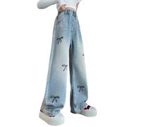 Viunychn Mädchen Hose Baggy Straight Y2k Weite Jeans Mädchen Mit Gummibund Denim Kinder Teenager Hose Stretch Loose Freizeithose Lang Wide Leg Sommerhose Sport Low Waist Slim Sommer Hosen