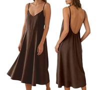 Viunychn Musselin Kleid Damen Sommer Lang Elegant Rückenfreies Cami Sommerkleid Leinenkleider Leicht Luftige Leinenkleid Midi Kleid Sommerkleider Italienische Strandkleider Bohemian Kleidung