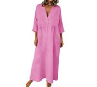 Viunychn Musselin Kleid Damen,Sommerkleid Damen Elegant Lang Musselin Kleid Boho Große Größen Sommer Kleider Strandkleid Festliche Casual Midi Leinenkleid Sommerkleider