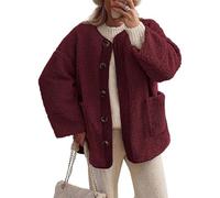 Viunychn Must Haves Aesthetic, Plüschjacke Damen, Sherpa-Jacke Mit Stehkragen weiches Plüsch-Fleece Wintermantel Einfarbig Teddyjacke Kurzmantel Wolle mit Knöpfen Winter Legere Outwear