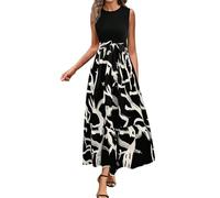 Viunychn Sommerkleid Damen - Lang Elegant Kleid Große Größen Kurzarm/Ärmellos Festliche Blumenkleid Kleider Festliche Boho Curvy Hohe Taille Freizeitkleider Mode Casual Sommerkleider Partykleider