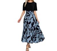 Viunychn Sommerkleid Damen - Lang Elegant Kleid Große Größen Kurzarm/Ärmellos Festliche Blumenkleid Kleider Festliche Boho Curvy Hohe Taille Freizeitkleider Mode Casual Sommerkleider Partykleider