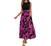 Viunychn Sommerkleid Damen - Lang Elegant Kleid Große Größen Kurzarm/Ärmellos Festliche Blumenkleid Kleider Festliche Boho Curvy Hohe Taille Freizeitkleider Mode Casual Sommerkleider Partykleider