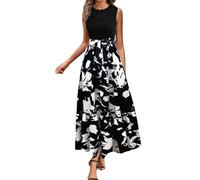 Viunychn Sommerkleid Damen - Lang Elegant Kleid Große Größen Kurzarm/Ärmellos Festliche Blumenkleid Kleider Festliche Boho Curvy Hohe Taille Freizeitkleider Mode Casual Sommerkleider Partykleider