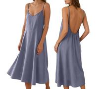 Viunychn Sommerkleid Damen Lang Elegant Rückenfreies Kleid Große Größen Cami Musselin Kleider Boho Hohe Taille Freizeitkleider Casual Leinenkleider Sommerkleider Strandkleider