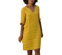 Viunychn Sommerkleid Damen,Musselin Kleid Damen Sommer Kleider aus Leinen Leicht und Luftige Leinenkleid Elegant Midi Knielang Sommerkleid Boho Große Größen Leinenkleider Strandkleid