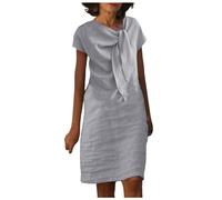 Viunychn Sommerkleid Damen,Musselin Kleid Damen Sommer Kleider aus Leinen Leicht und Luftige Leinenkleid Elegant Midi Knielang Sommerkleid Boho Große Größen Leinenkleider Italienische Strandkleid