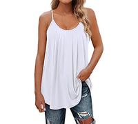 Viunychn Tank Top Damen Ärmellose Sommer,Rundhals Einfaches Plissee Spaghettiträger Tanktop T-Shirts Bluse T Shirt Oberteile T-Shirt Top Hemdbluse Lässig Oversize Vintage Elegant Strand Sport