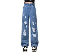 Viunychn Wide Leg Jeans Mädchen Straight Baggy Y2k Weite Jeans Mädchen Mit Gummibund Denim Kinder Teenager Hose Lang Stretch Freizeithose Wide Leg Loose Sommerhose Skinny Low Waist 2026 Sport Hosen