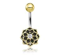 viva-adorno 1,6mm Bauchnabel Piercing Banane 316L Chirurgenstahl Vintage Gold Messing Tribal Kristall Blume Blüte Z547, D4