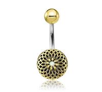 viva-adorno 1,6mm Bauchnabel Piercing Banane 316L Chirurgenstahl Vintage Gold Messing Tribal Opal Blume Blüte Z547, D2