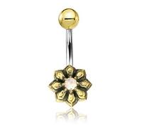 viva-adorno 1,6mm Bauchnabel Piercing Banane 316L Chirurgenstahl Vintage Gold Messing Tribal Opal Blume Blüte Z547, D1