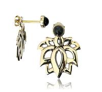 viva-adorno 1 Paar Doppel Ohrstecker Lotus Blüte Onyx 2 in 1 Ohrringe Messing gold Jacket Z540