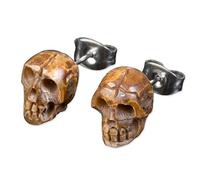 viva-adorno 1 Paar Ohrstecker Ohrringe Edelstahl Knochen Totenköpfe Skull handgeschnitzt Z437, braun