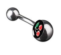 viva-adorno 1 Stück Bauchnabel Piercing Banane 316L Chirurgenstahl 20 verschiedene Motive Z380, S14 Kirschen schwarz