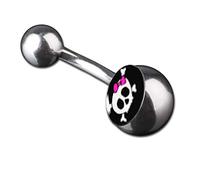 viva-adorno 1 Stück Bauchnabel Piercing Banane 316L Chirurgenstahl 20 verschiedene Motive Z380, S16 Totenkopf schwarz