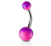 viva-adorno 1 Stück Bauchnabel Piercing Banane Chirurgenstahl Bananabell Kugeln bunt zweifarbig Regenbogen Z541, pink/lila